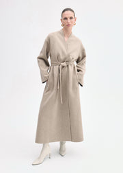 Wrap Coat in Double Faced Wool Cashmere  - Taupe - CO Collections